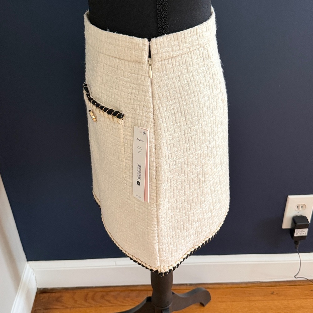 Aqua Tweed Set Cream size S skirt is NWT Black Trim - Picture 8 of 9
